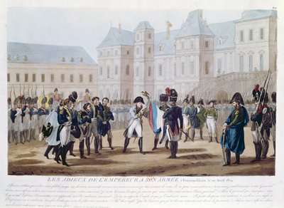 Napoleon I Kissing the Flag, or The Farewell at Fontainebleau, 20th April 1814 by French School